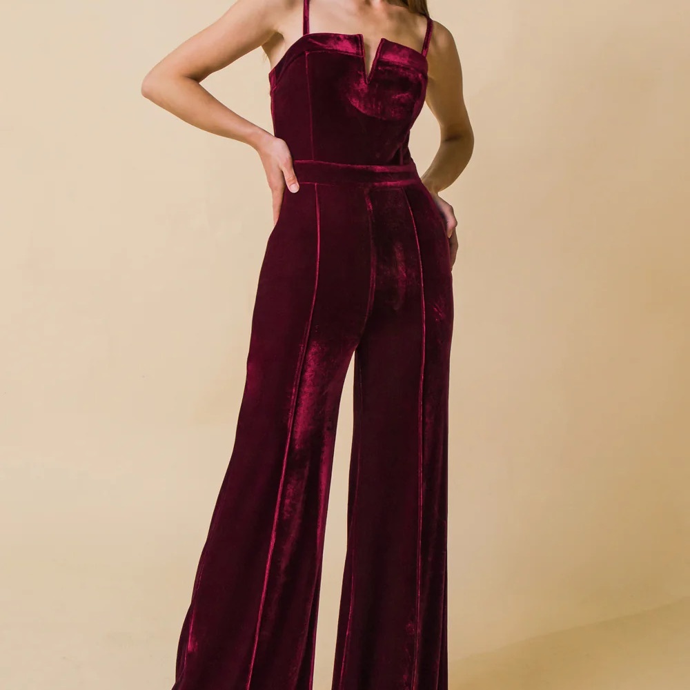 Flying Tomato Deep Red Velvet Jumpsuit